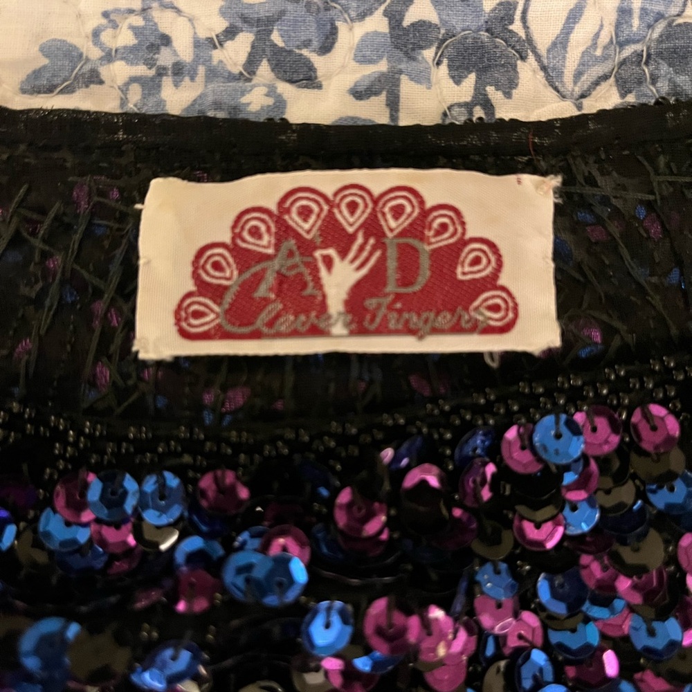 Blue and Purple Sequin Dolman sleeve Top - 80s 00s party - Picture 5 of 8